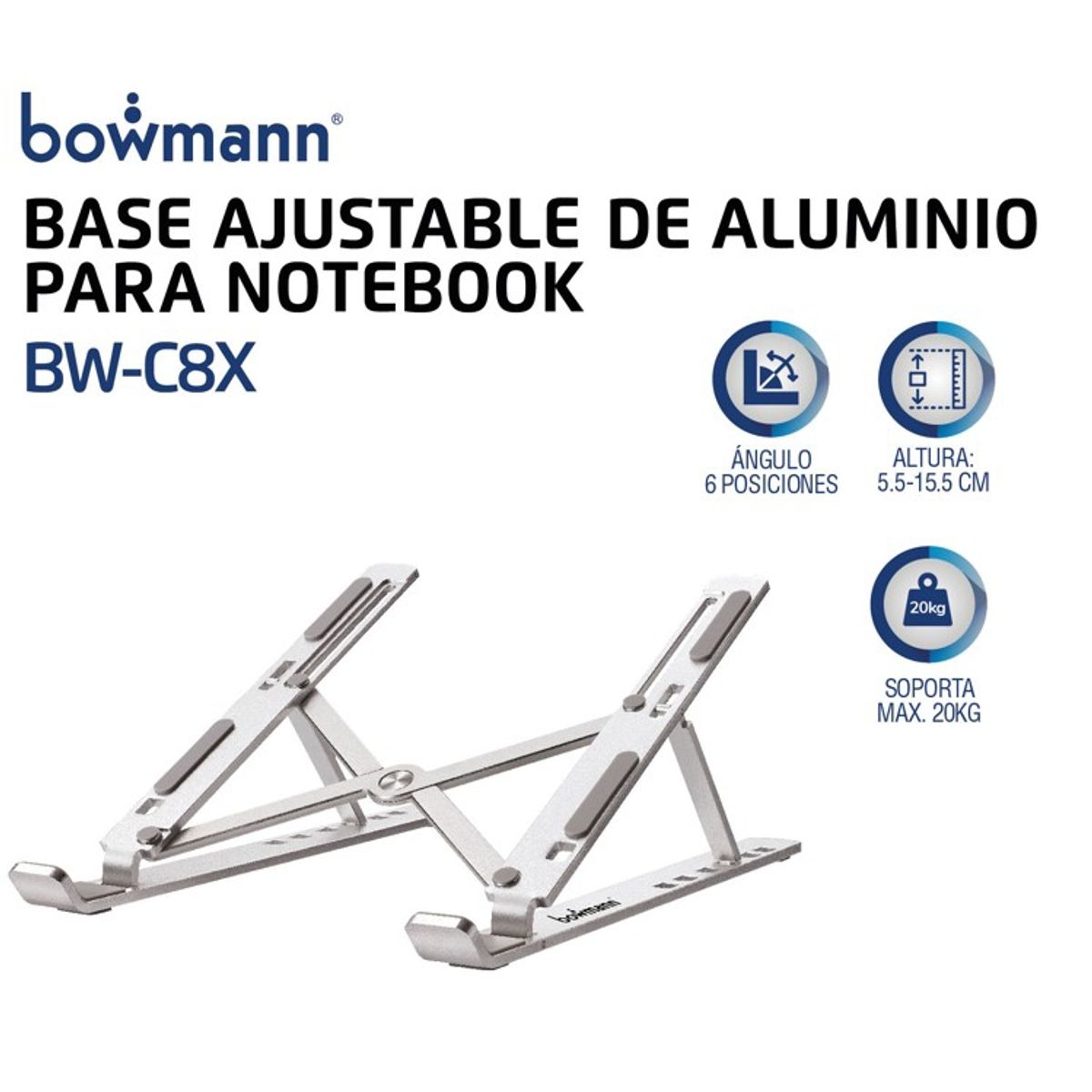 BOWMANN - Base Ajustable De Aluminio Bowmann Para Notebook Bw-c8x