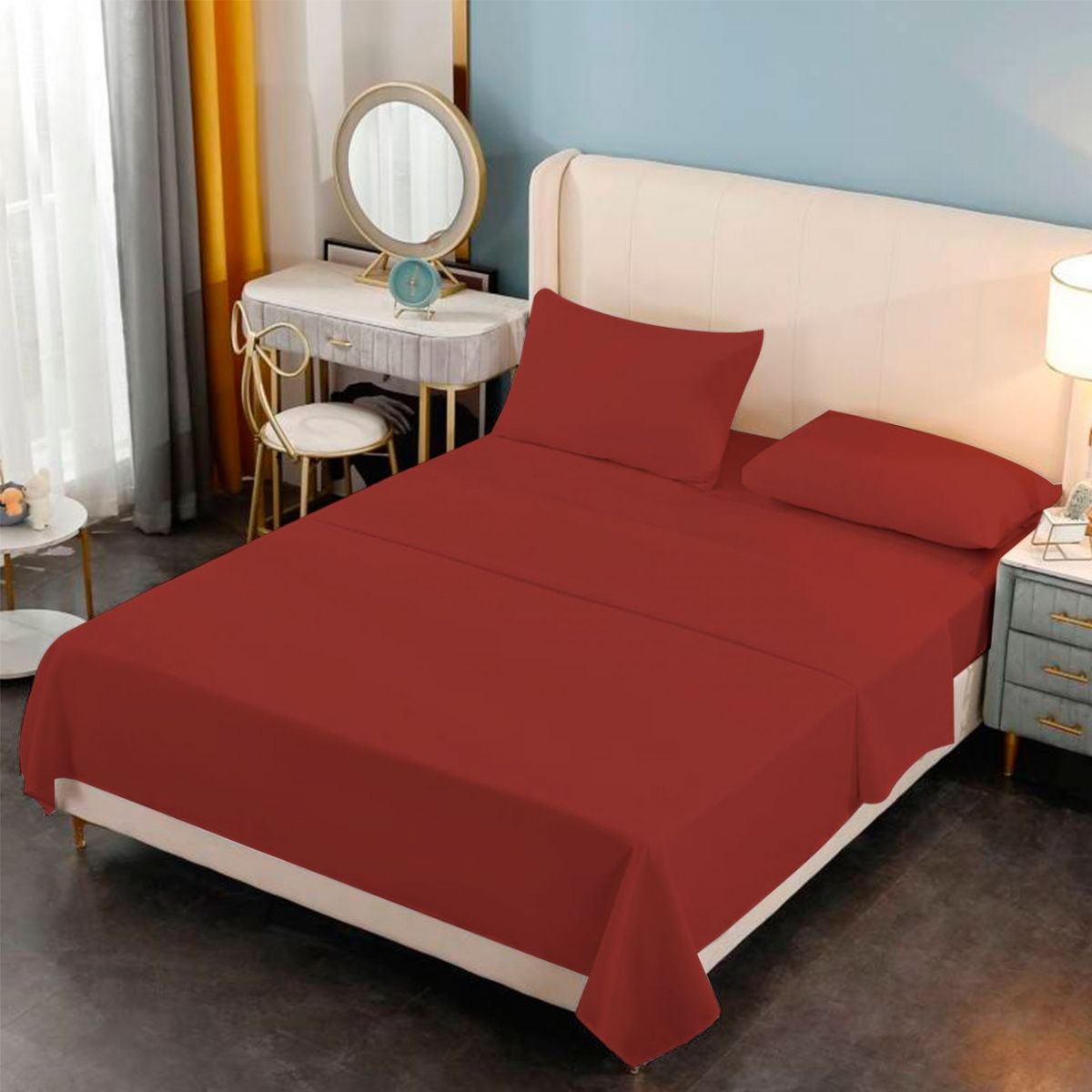 GENERICO - Juego De Sabana Premium Algodon 188 Hilos 2.5 Plazas Burdeo