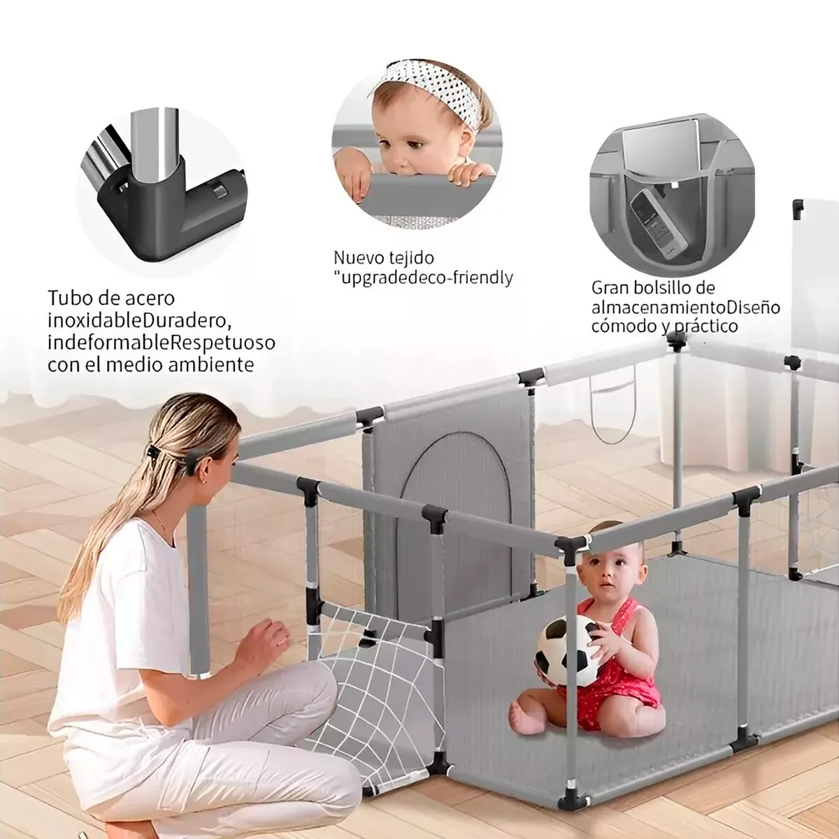 MUNDO ONLINE - Corral Seguridad Bebes 180 Cm. con Aro Gris