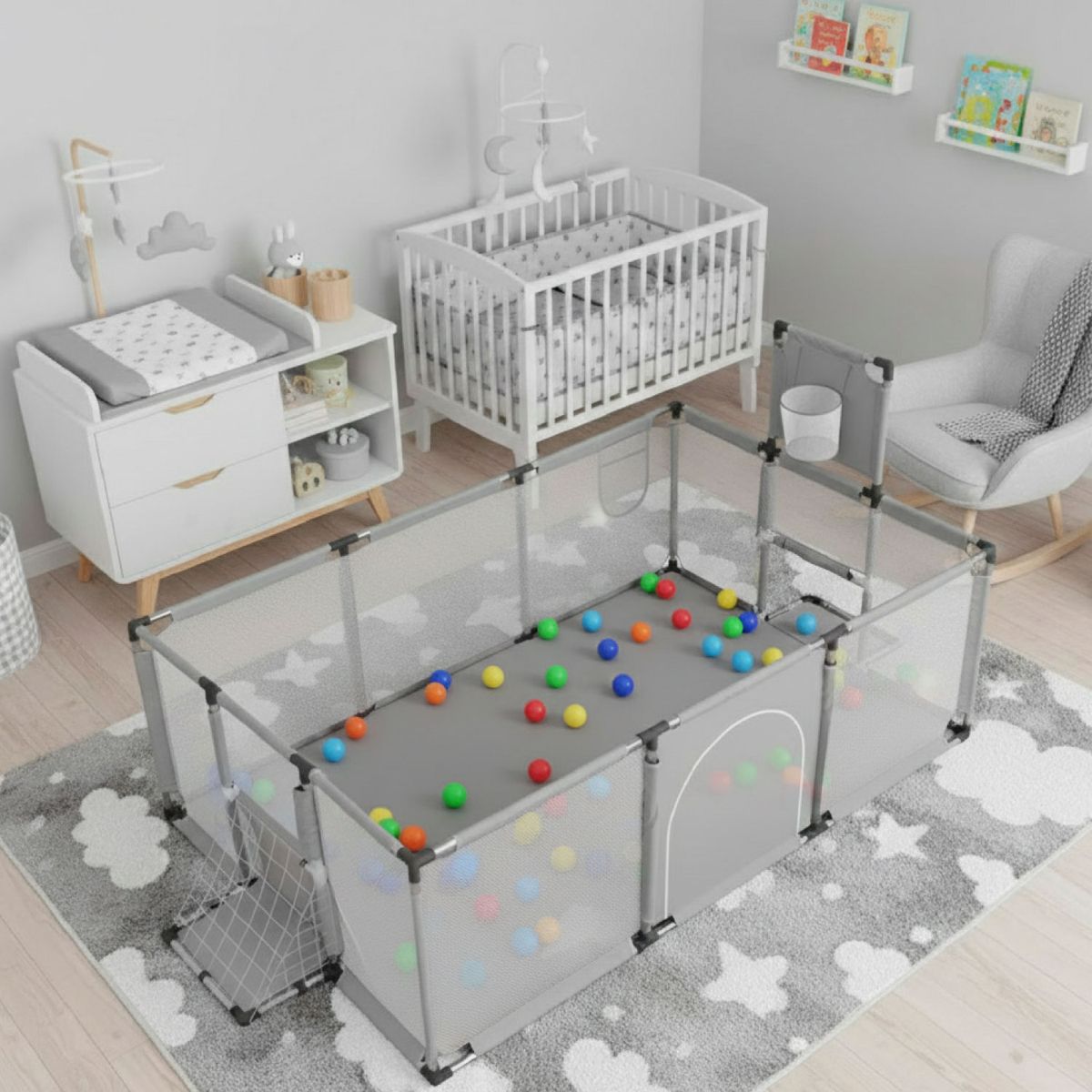 MUNDO ONLINE - Corral Seguridad Bebes 180 Cm. con Aro Gris