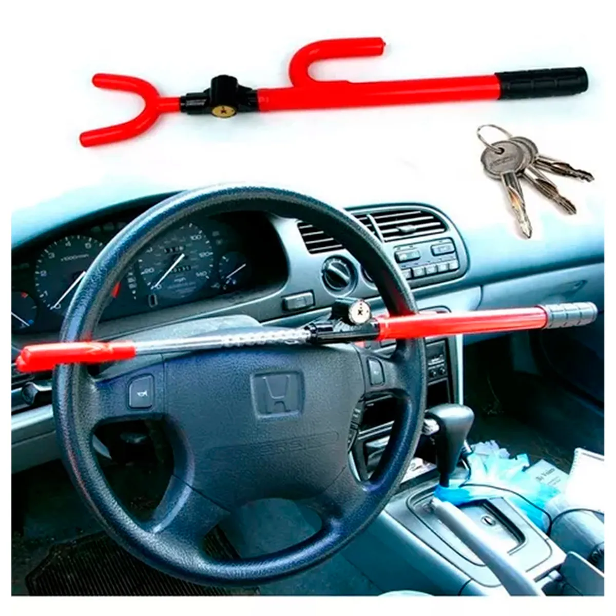 ESHOPANGIE - Traba Volante Antirrobo Auto + 2 Llaves Rojo