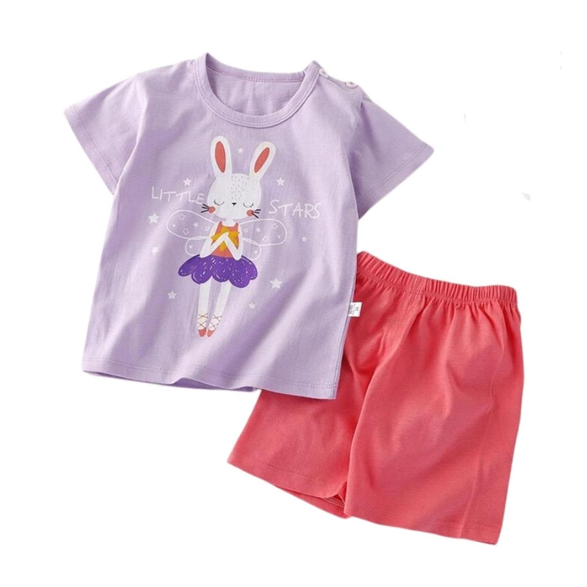 KIVARA - Pijama Niña Algodon Manga Corta Short Conejita Morada - Violeta