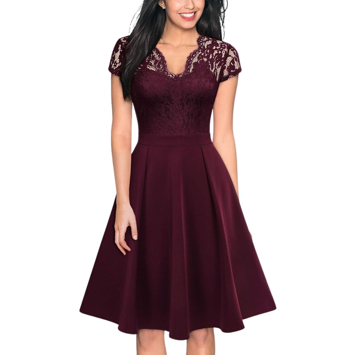 GENERICO - VESTIDO ACAMPANADO CUELLO CRUZADO MANGA CORTA IDEAL PARA FIESTA