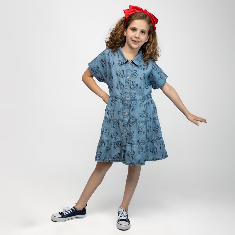 DISNEY - Vestido Niña Rostro Minnie Denim Azul Disney