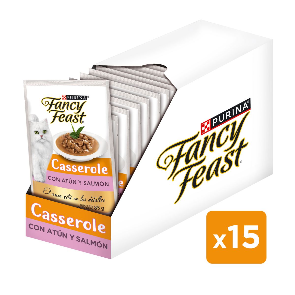 FANCY FEAST - Pack x15 Alimento Fancy Feast Casserole Atún Salmón 85g