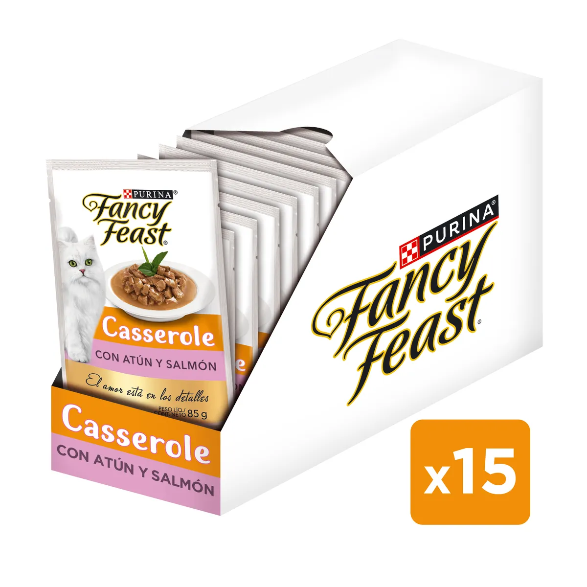 FANCY FEAST - Pack x15 Alimento Fancy Feast Casserole Atún Salmón 85g