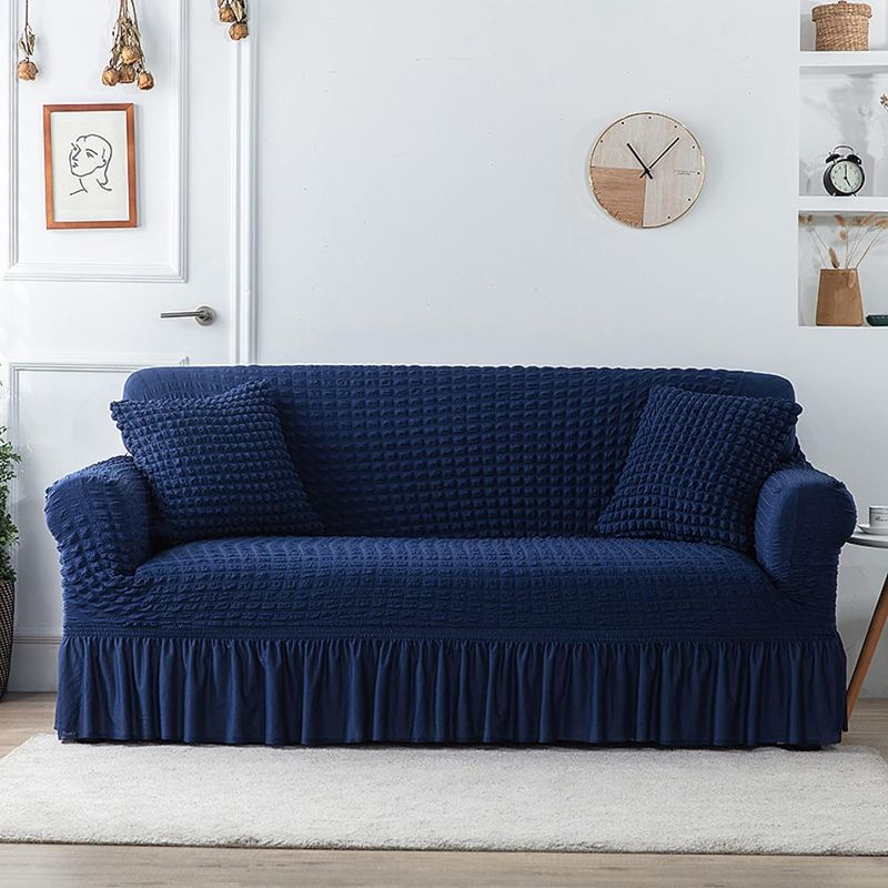 DIANA - FUNDA PARA SOFA 3 CPO TELA ELASTICA CON FALDA TIPO TURCA AZUL diana