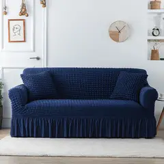 DIANA - FUNDA PARA SOFA 3 CPO TELA ELASTICA CON FALDA TIPO TURCA AZUL