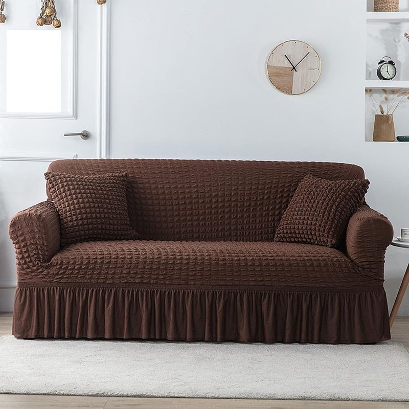 DIANA - FUNDA PARA SOFA 3 CuerPO TELA ELASTICA CON FALDA TIPO TURCA cafe diana