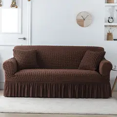 DIANA - FUNDA PARA SOFA 3 CuerPO TELA ELASTICA CON FALDA TIPO TURCA cafe