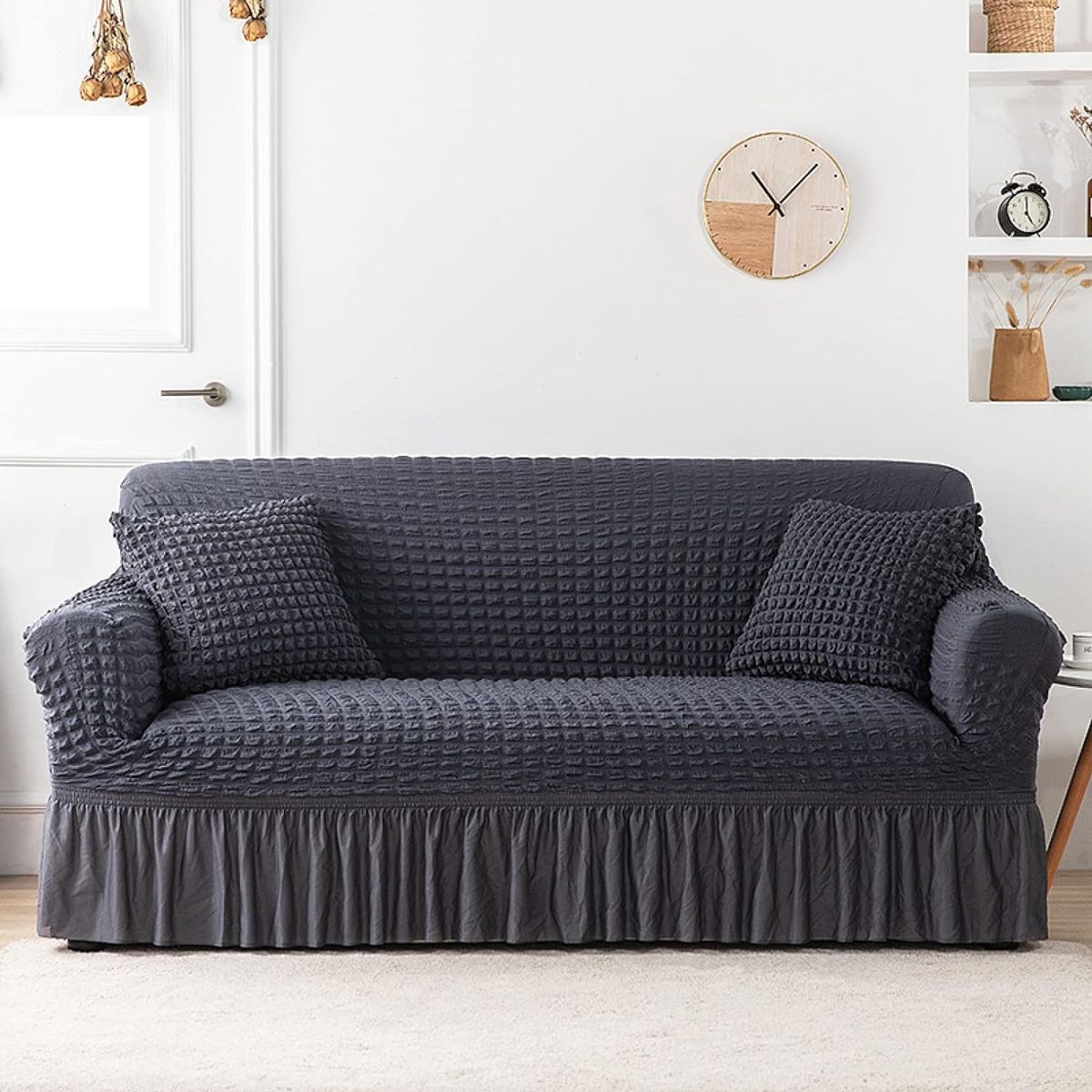 DIANA - FUNDA de SOFA 3 CuerPO TELA ELASTICA CON FALDA TIPO TURCA gris diana