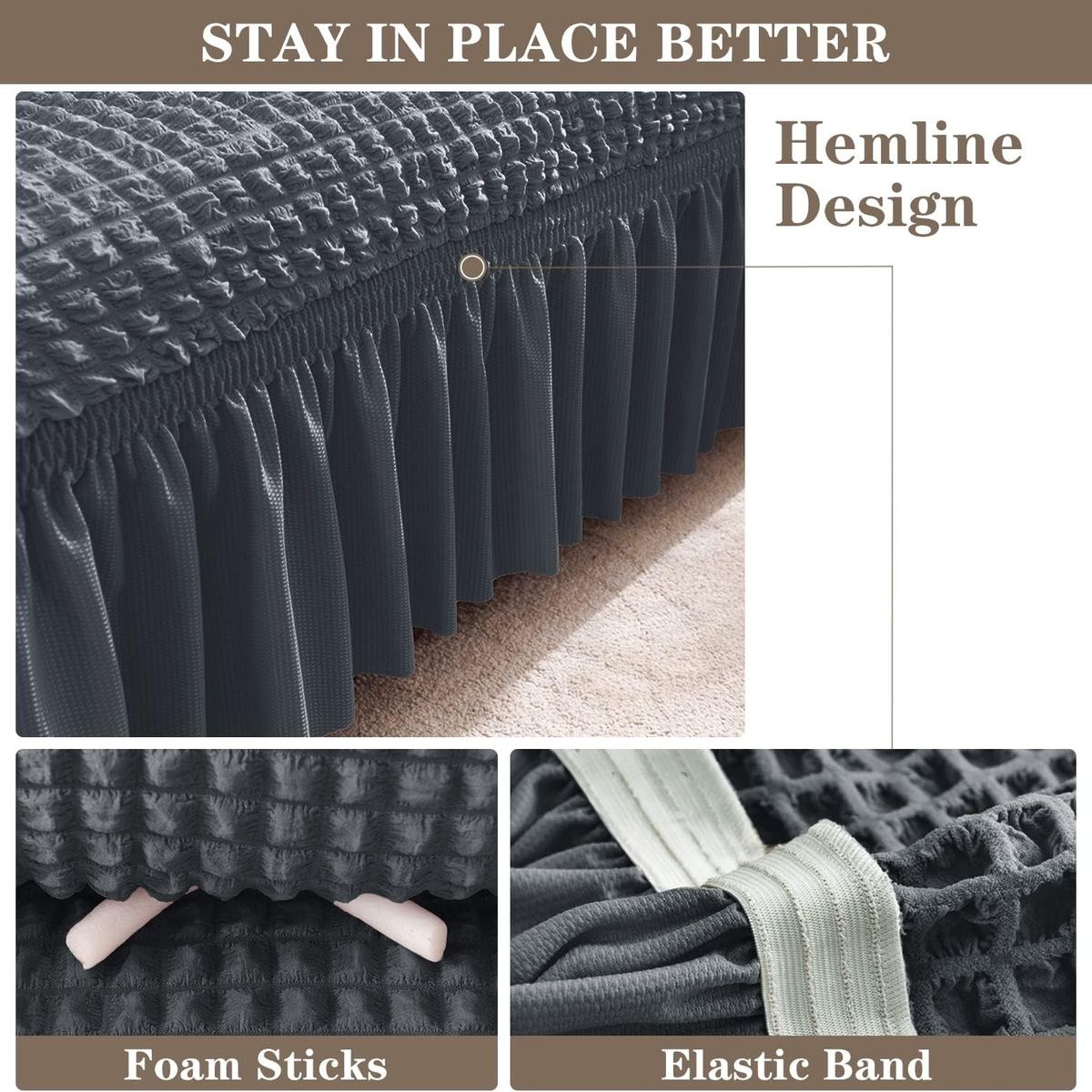 DIANA - FUNDA de SOFA 3 CuerPO TELA ELASTICA CON FALDA TIPO TURCA gris diana