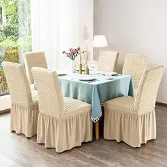 GENERAC - Set de 6 fundas de silla elástica tipo TURCA falda larga beige diana