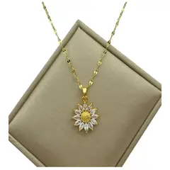 GENERICO - Collar Girasol Acero Inoxidable y chapado en oro 18k