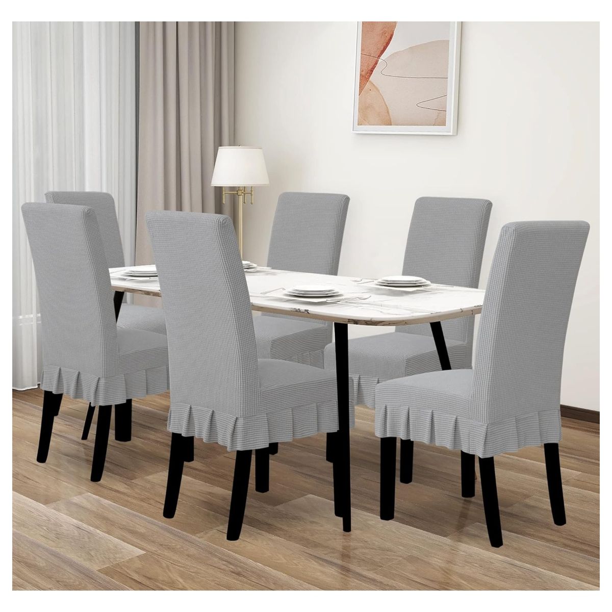 GENERICO - set de 6 fundas para sillas tela gruesa cuadrille con falda gris diana