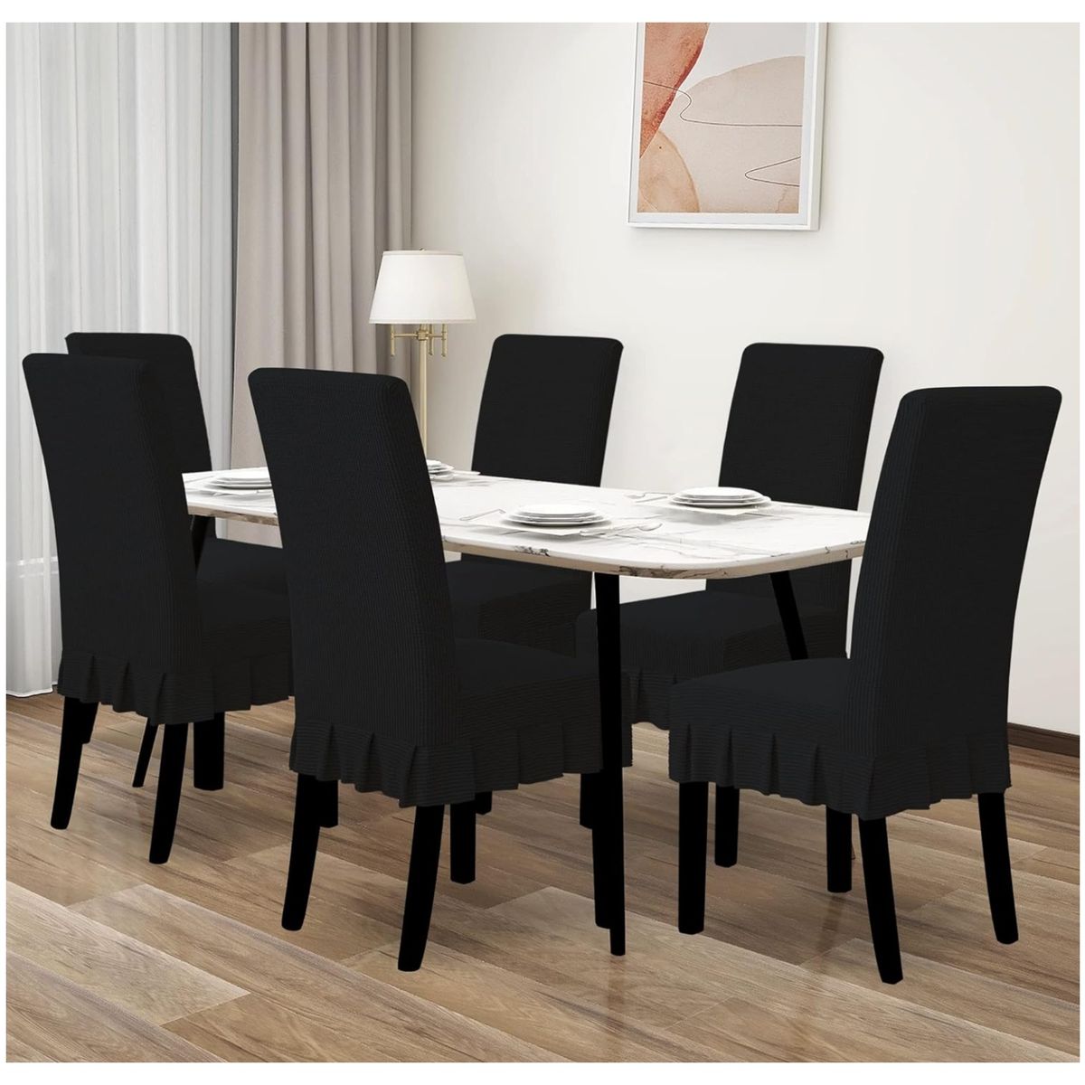 GENERICO - set de 6 fundas para silla tela gruesa cuadrille con falda negra diana