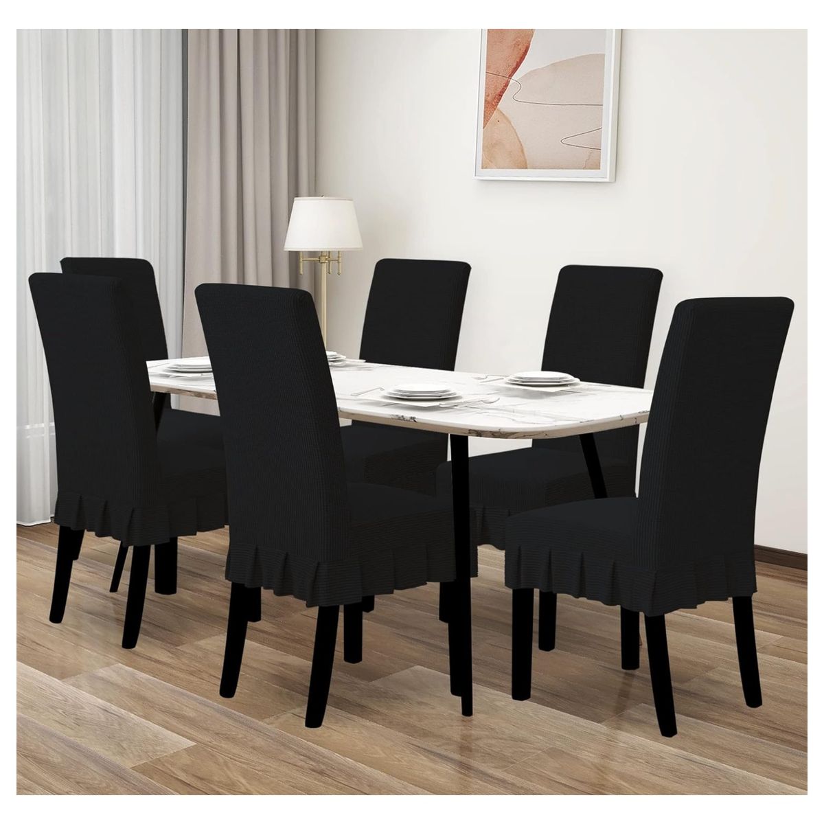 GENERICO - set de 6 fundas para silla tela gruesa cuadrille con falda negra diana