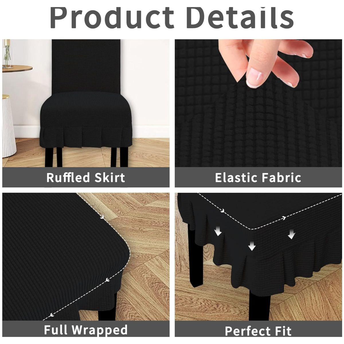 GENERICO - set de 6 fundas para silla tela gruesa cuadrille con falda negra diana