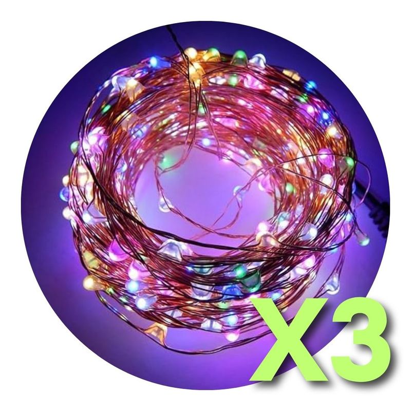 GENERICO - Pack x3 Guirnalda 100 Led Alambre Hada Boda 10mts Multicolor