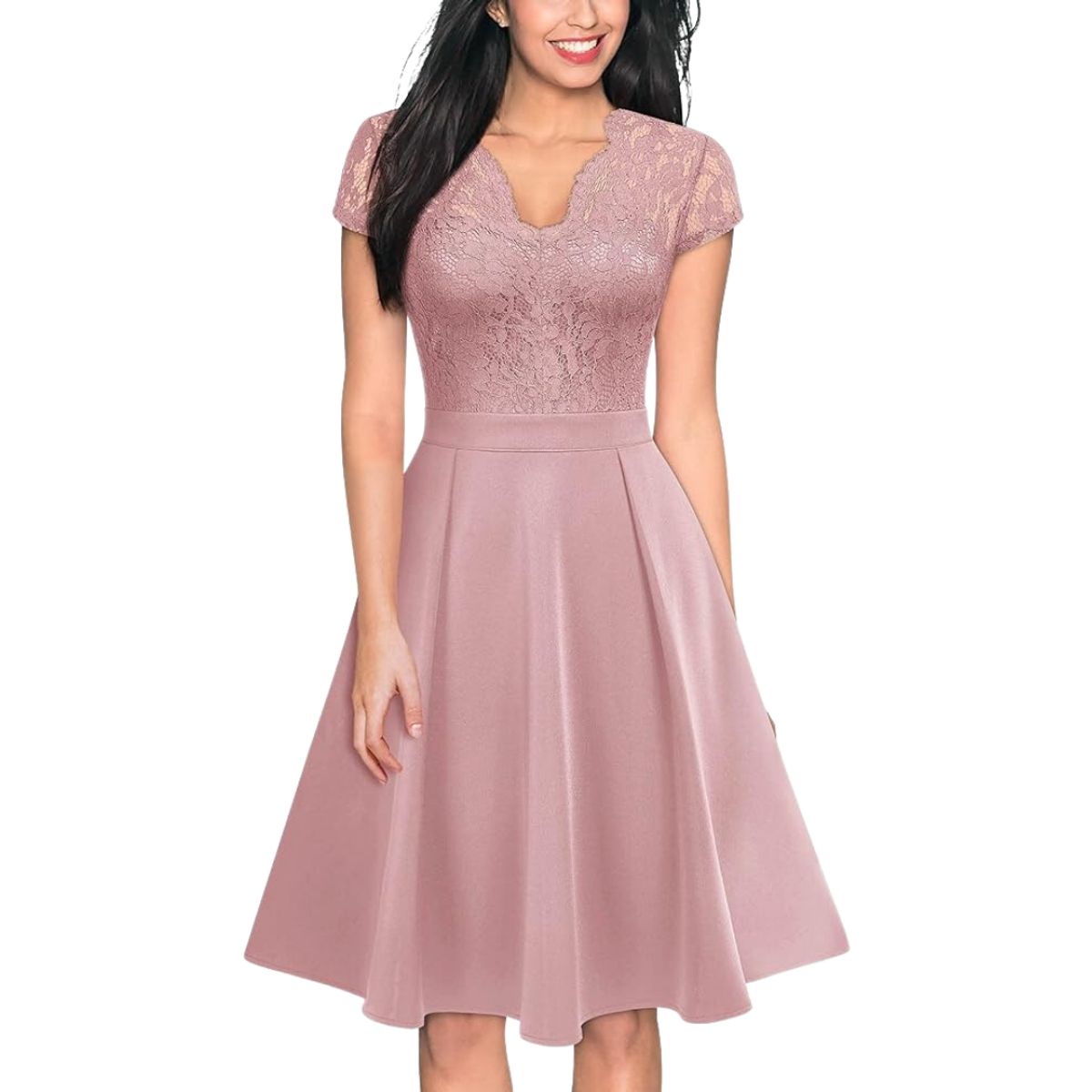 GENERICO - VESTIDO ACAMPANADO CUELLO CRUZADO MANGA CORTA IDEAL PARA FIESTA