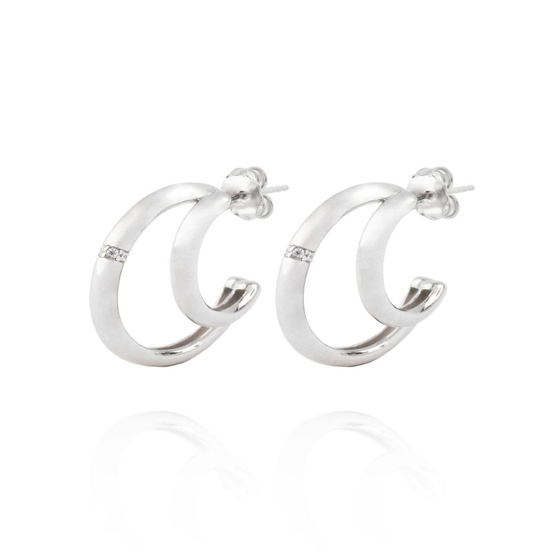 JB JOYAS BARON - Aros de Plata Esterlina 925 Media Luna Circon