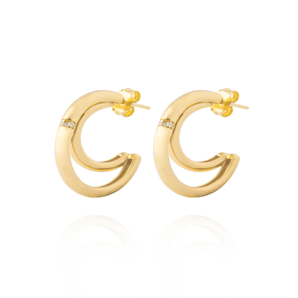 JB JOYAS BARON - Aros de Plata Esterlina 925 Media Luna Circon Revestido en Oro 18kt