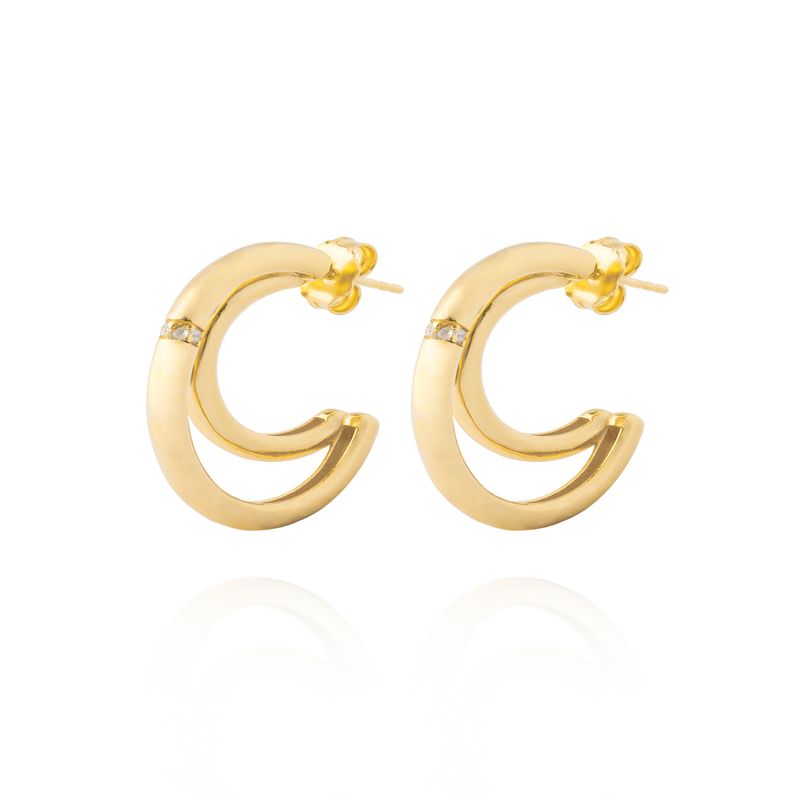JB JOYAS BARON - Aros de Plata Esterlina 925 Media Luna Circon Revestido en Oro 18kt