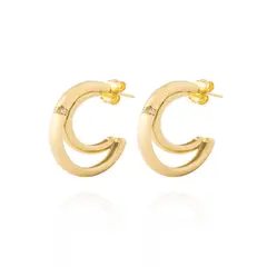 JB JOYAS BARON - Aros de Plata Esterlina 925 Media Luna Circon Revestido en Oro 18kt