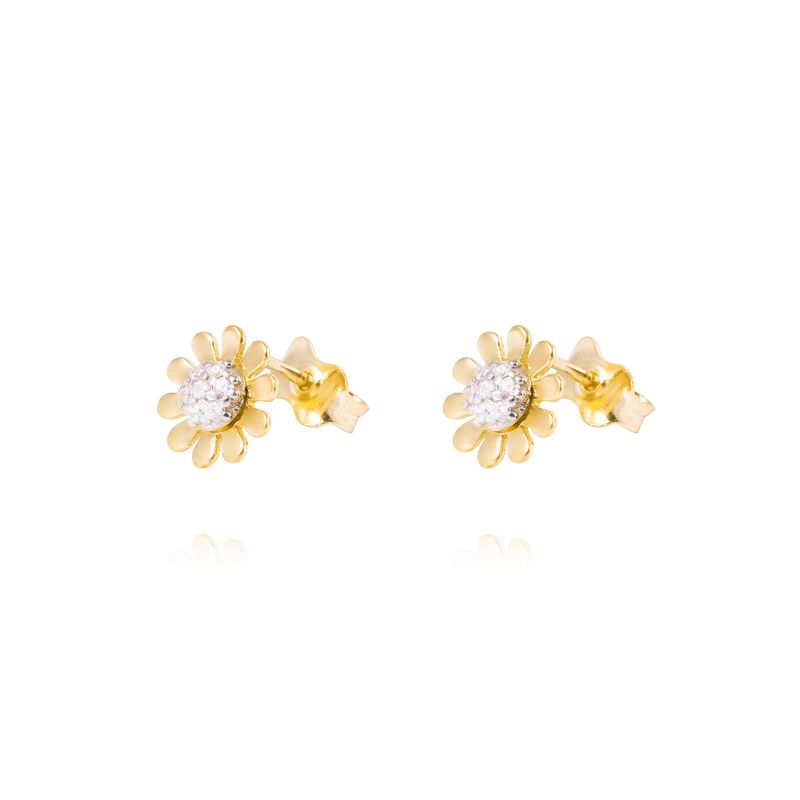 JB JOYAS BARON - Aros de Oro 18kt Flor Circón 10 petalos.