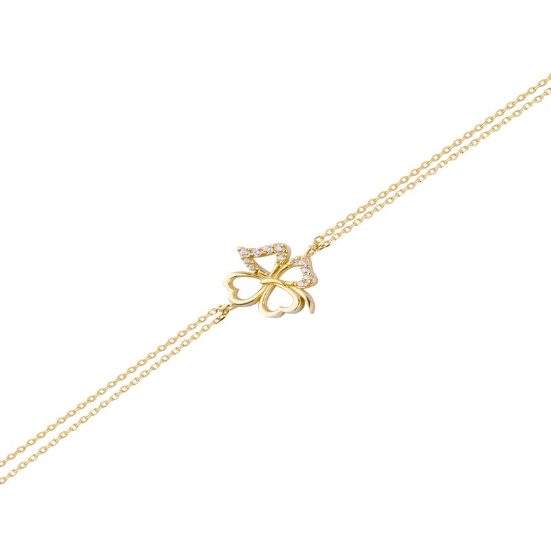 JB JOYAS BARON - Pulsera Plata Esterlina 925 Trébol Circonita Revestido Oro 18kt