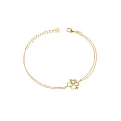 JB JOYAS BARON - Pulsera Plata Esterlina 925 Trébol Circonita Revestido Oro 18kt