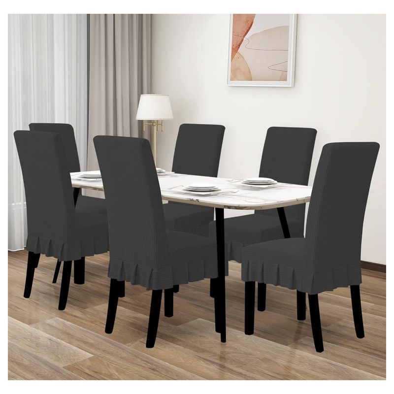 GENERICO - set de 6 fundas para sillas tela cuadrille con falda gris oscura diana
