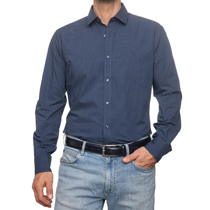 VANDINE - Camisa Etiqueta Roja fondo azul Micro puntos blancos V24-2 VANDINE