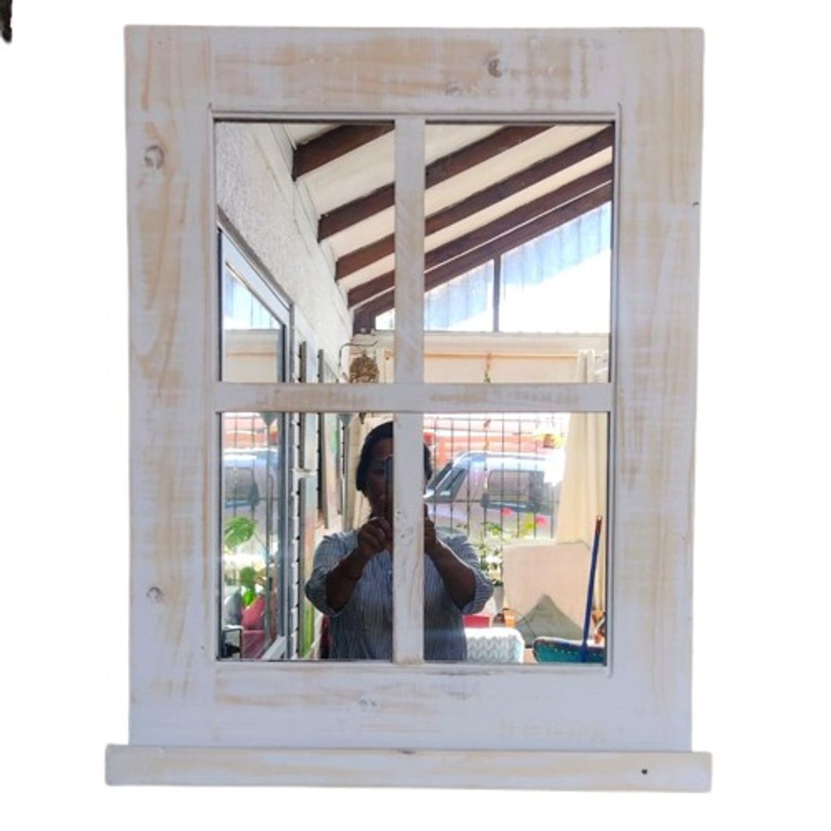 GENERICO - Espejo Ventana Rústico con Repisa  Envejecido