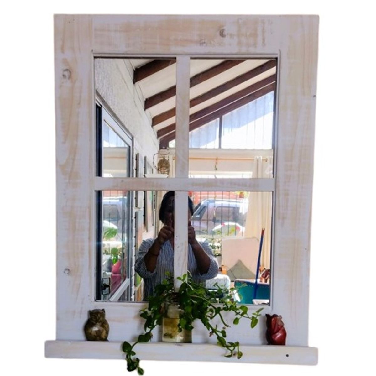 GENERICO - Espejo Ventana Rústico con Repisa  Envejecido