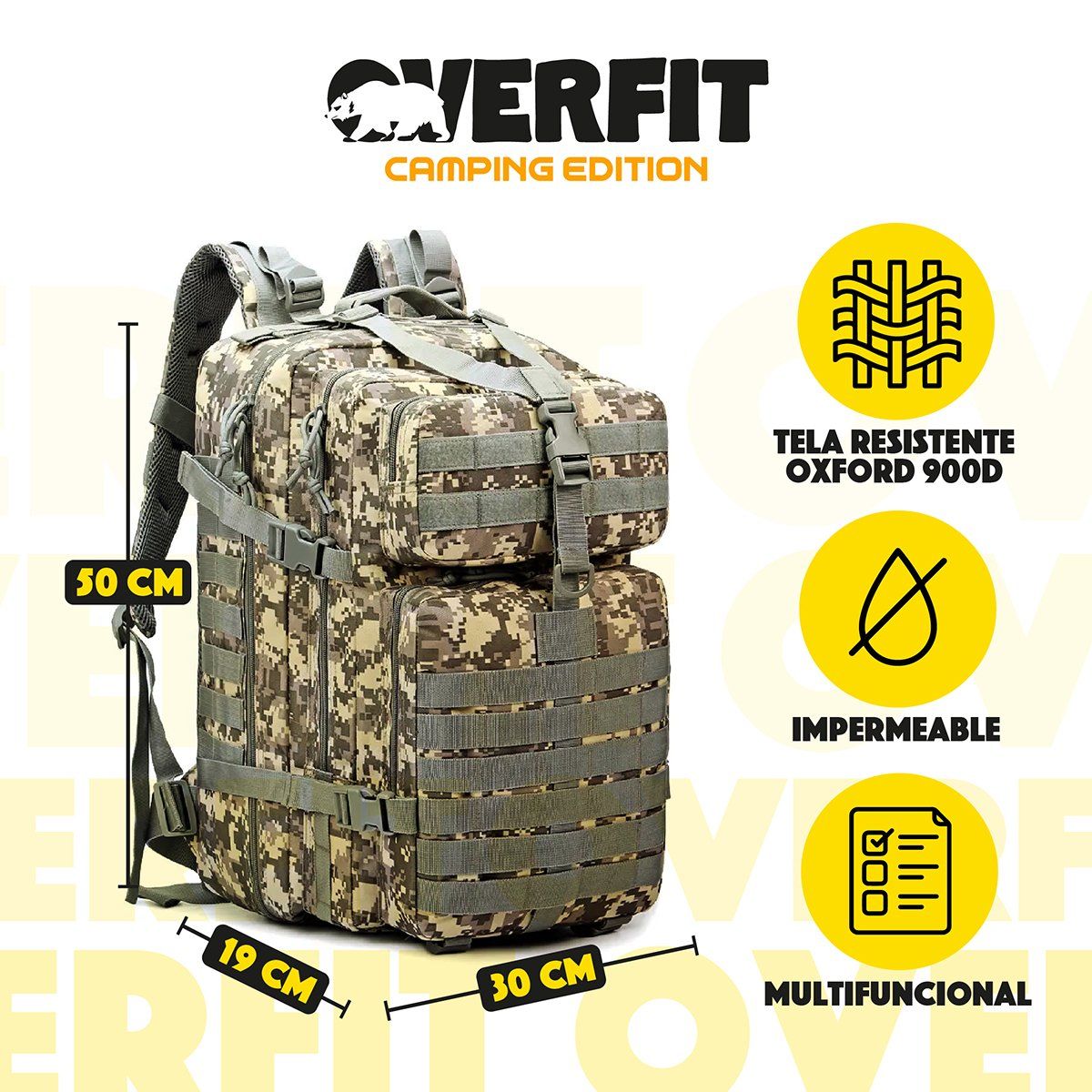 OVERFIT - Mochila Camping 45L Gris Overfit Trekking Edition