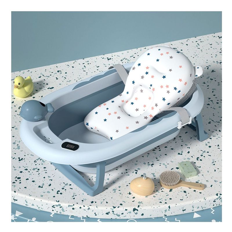 ELEPHANT - Bañera plegable con termómetro azul incluye cojin