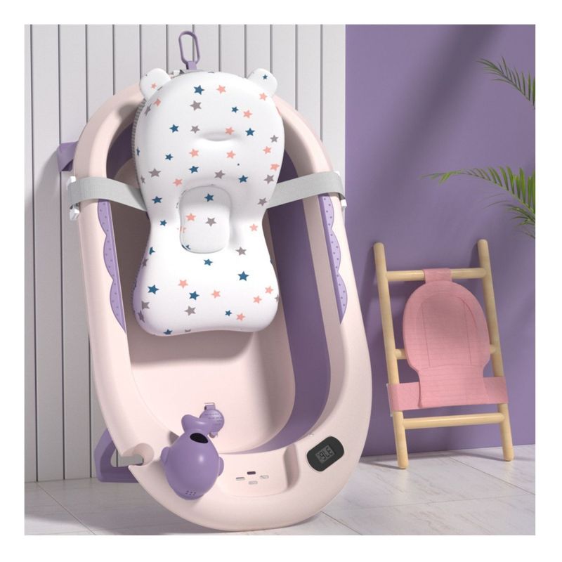ELEPHANT - Bañera plegable con termómetro morada incluye cojin