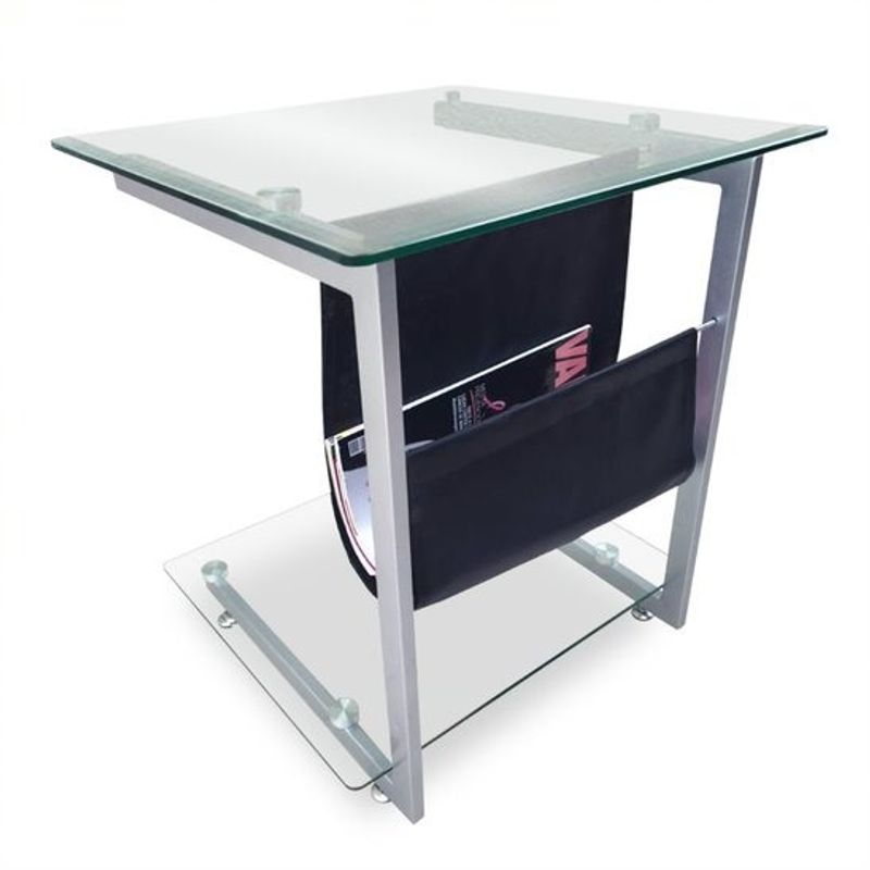 GENERICO - Mesa Lateral de Vidrio 50x50x60cm Con Revistero de Cuerina Negro
