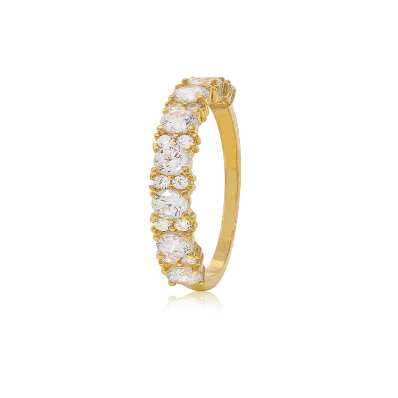 JB JOYAS BARON - Anillo Compromiso de Oro 18Kt Medio Cintillo Circonitas Intercaladas