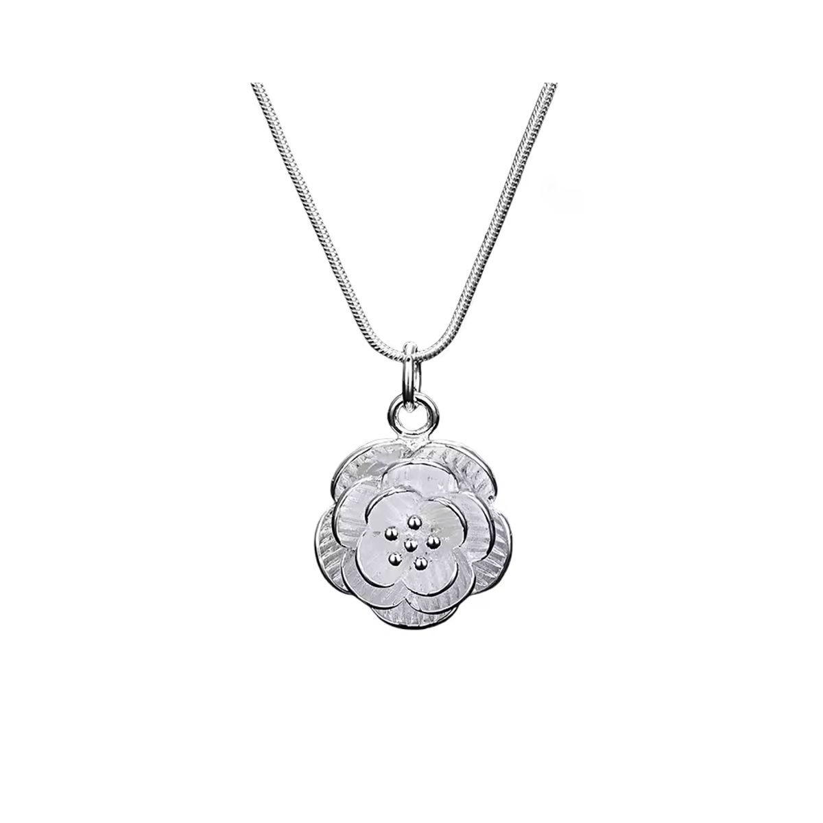 GENERICO - Collar Plateado Con Colgante Flor De Rosa