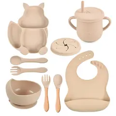 TIOZONEY - Platos De Silicona Bebe Juego De Cubiertos Antideslizante