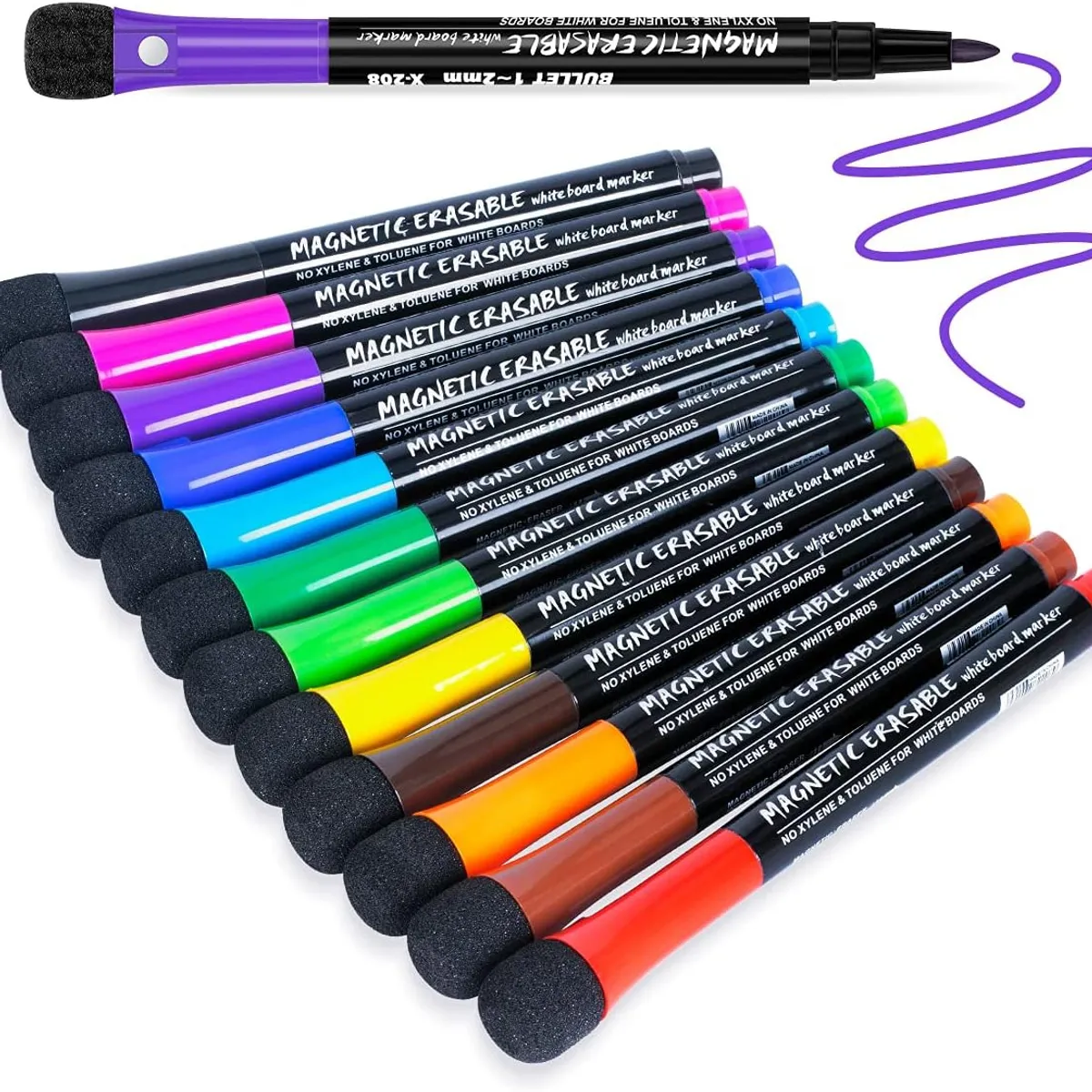 KUANGYE - Plumón Rotulador De Pizarra Acrílica 12 Colores Con Borrador