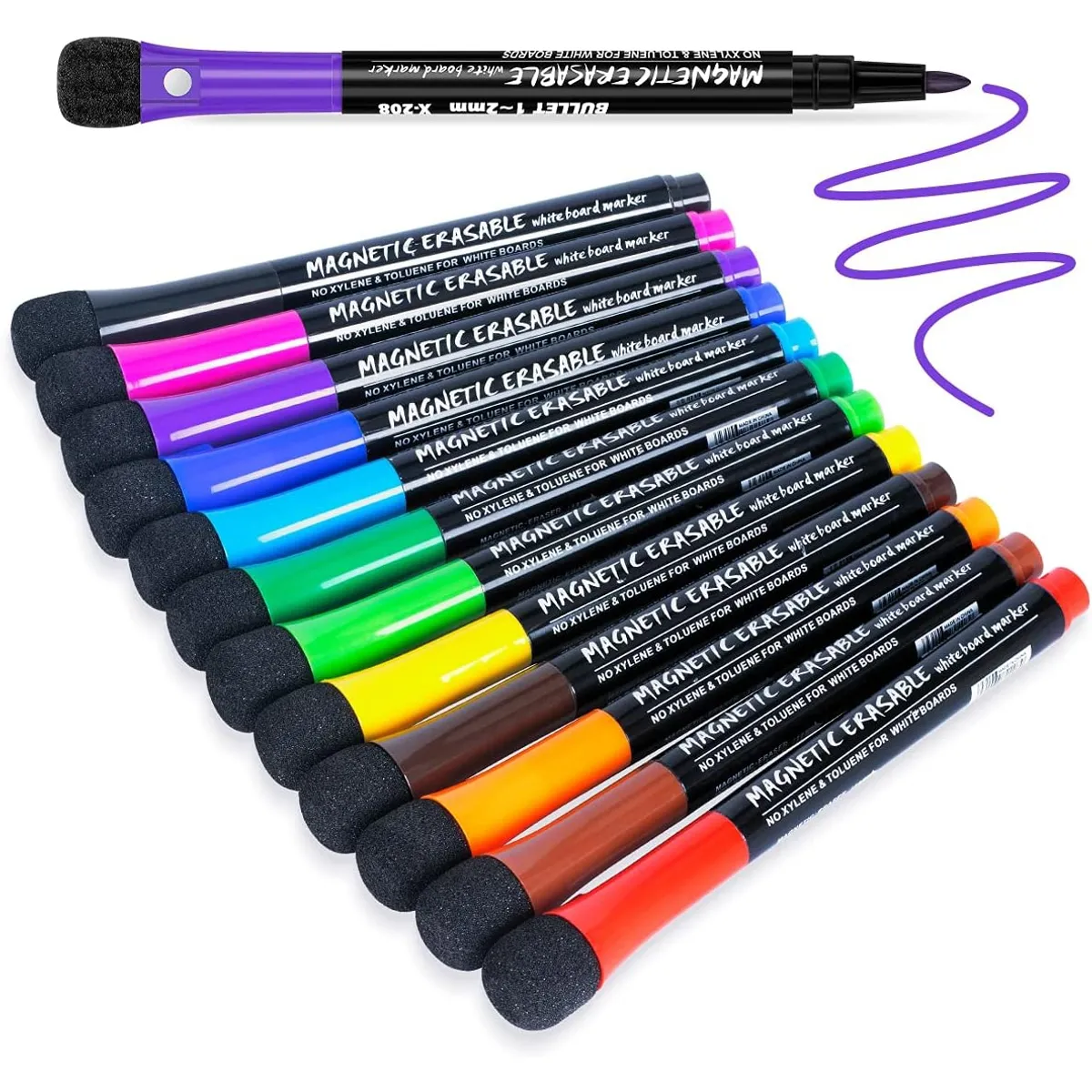 KUANGYE - Plumón Rotulador De Pizarra Acrílica 12 Colores Con Borrador