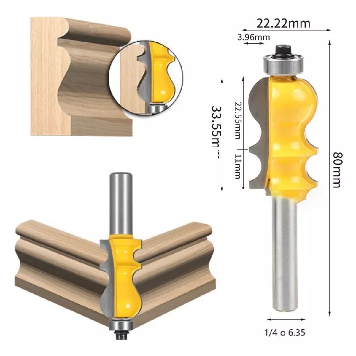 GENERICO - Fresa Madera Moldura Zócalo Marcos Vástago ¼  X 33.5mm