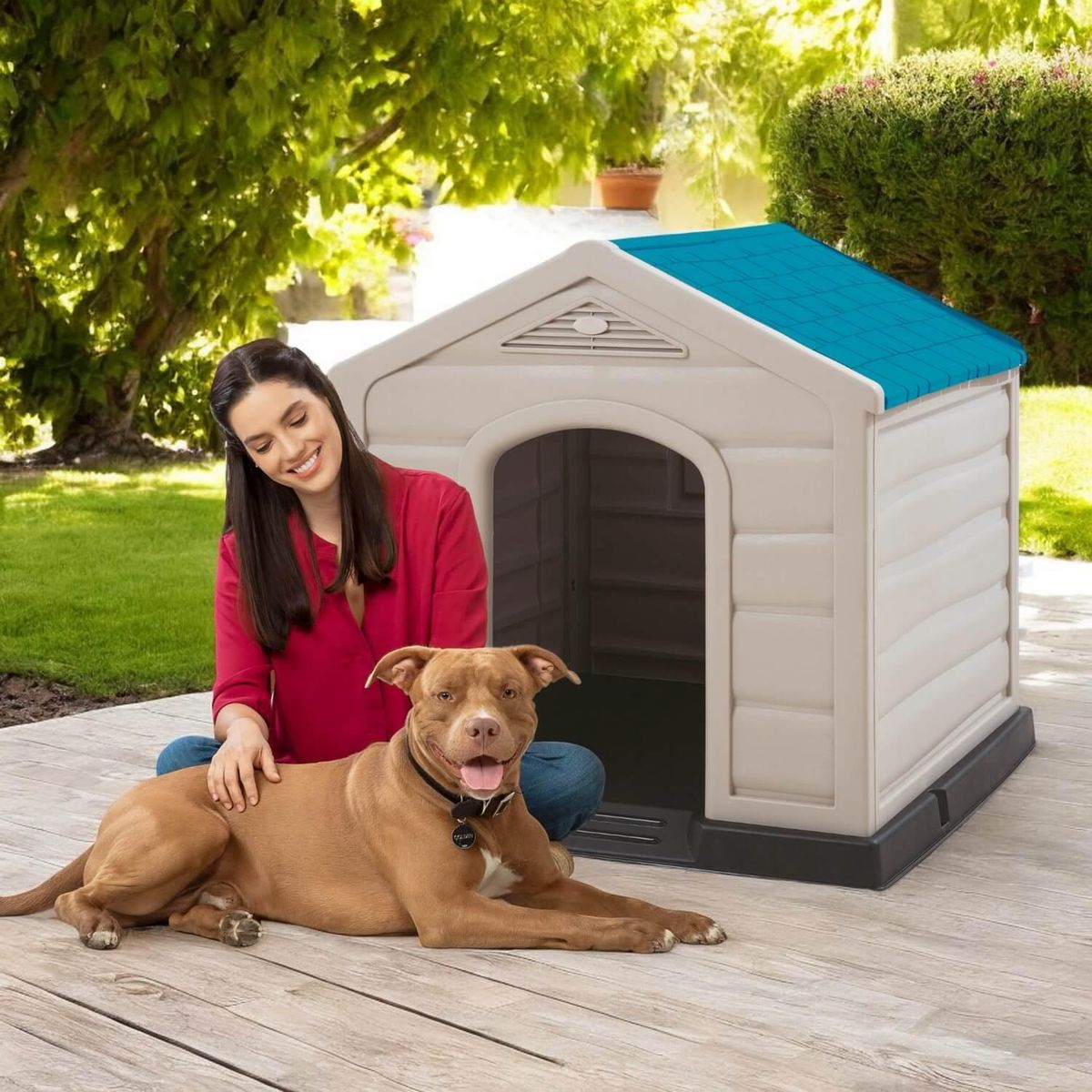 RIMAX - Casa Para Perro Techo Azul Tamaño Grande 92x90x89cm Rimax