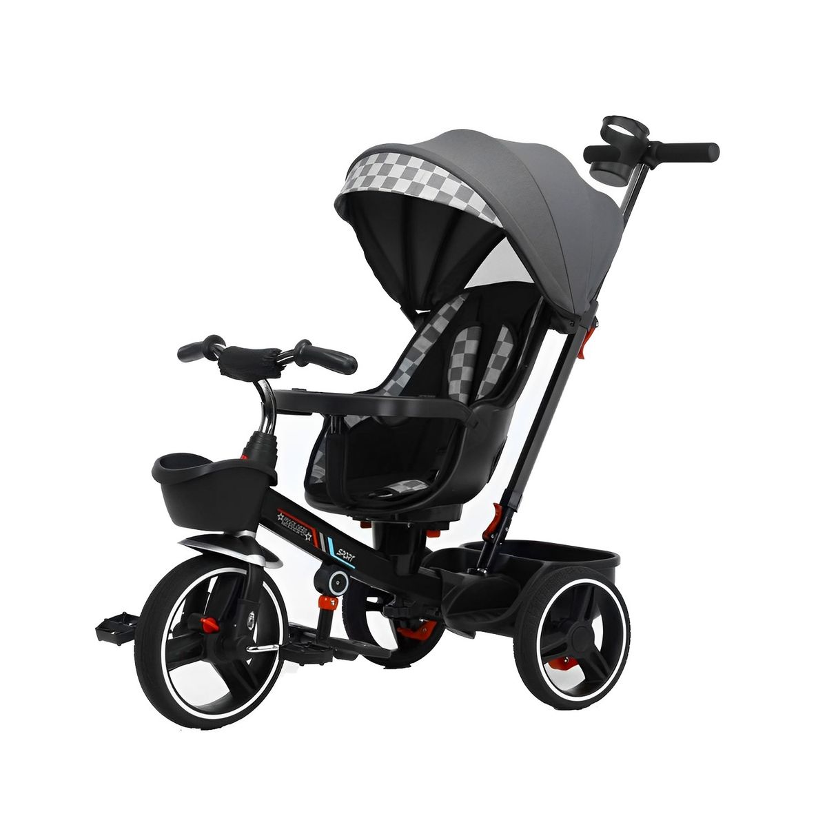 MUNDO ONLINE - Triciclo 4 en 1 Plegable Reclinable 360° Negro