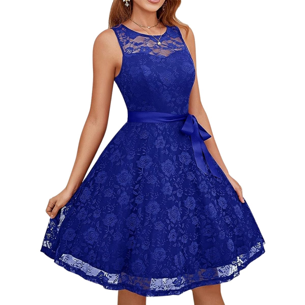 GENERICO - VESTIDO ACAMPANADO TODO DE ENCAJE  SIN  MANGAS  IDEAL PARA FIESTA