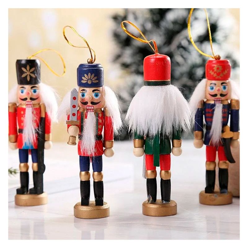 GENERICO - Muñeco Cascanueces Colgante De Madera Pack 4