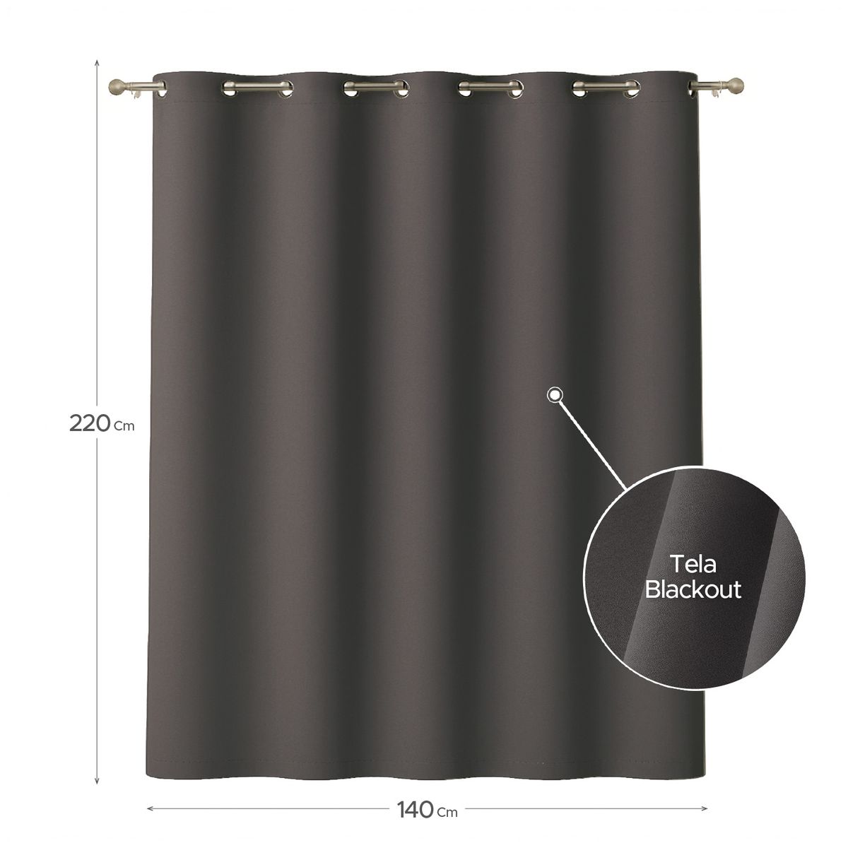 VINCENZI - Cortina de Tela Blackout Gris Grafito 140x220 cm Vincenzi